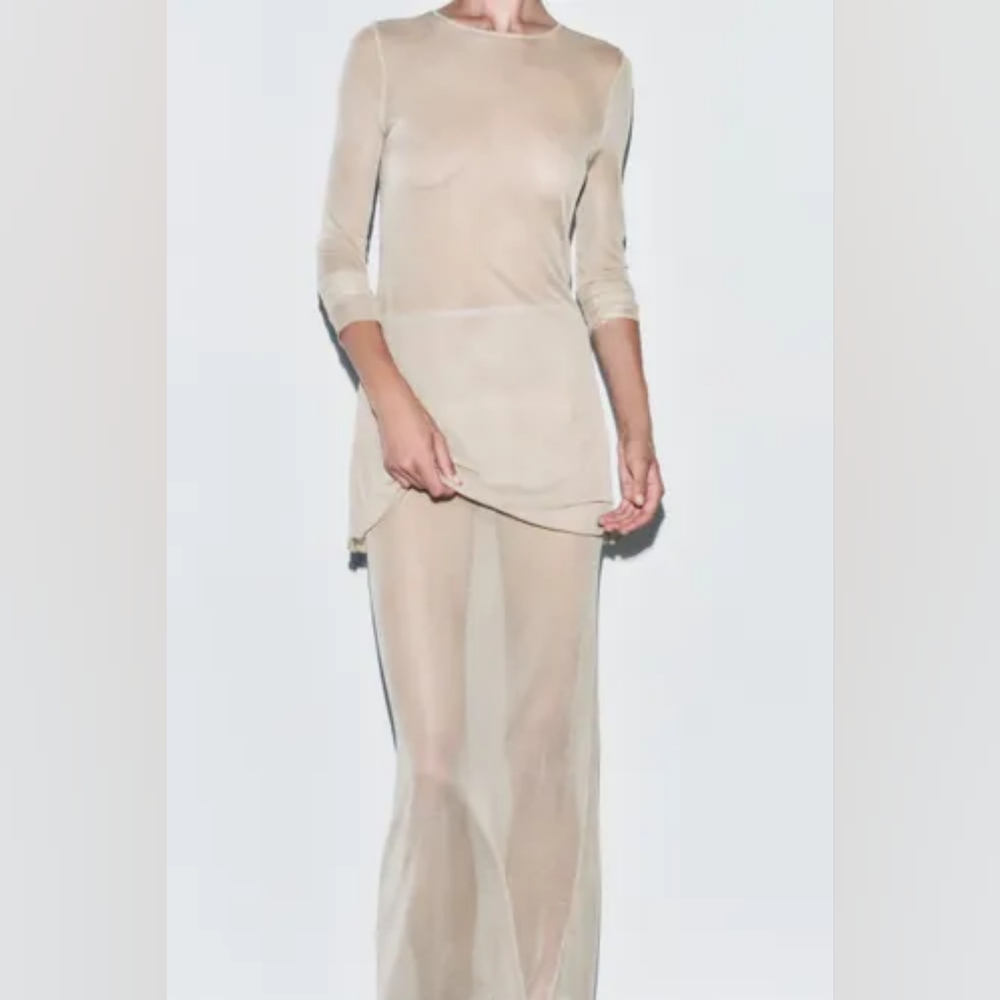 NWT SEMI-SHEER KNIT STRAIGHT TOP BY ZARA